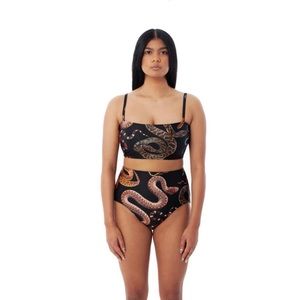Minnow Bathers two piece snake print high waisted suit
